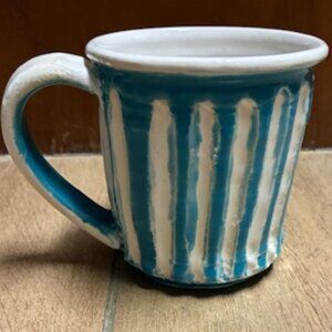 D. Ripka Ceramic textured  Turquoise and white ceramic mug